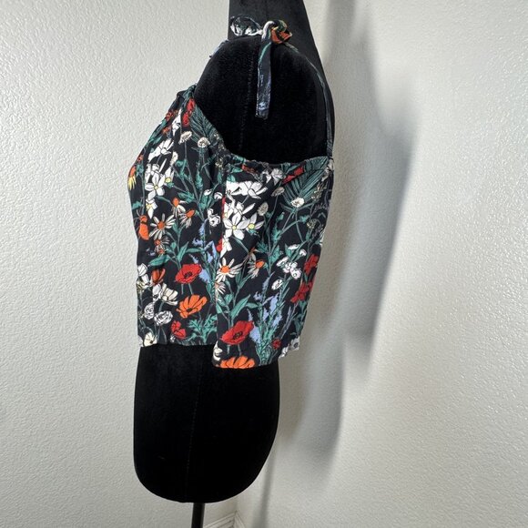 RVCA Womens Floral‎ Print Button Down Crop Top Black Multicolor Size L - Picture 3 of 7